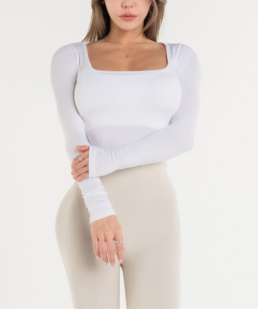 WANNABEZFIT Укороченный топ с длинным рукавом и квадратным вырезом, белый