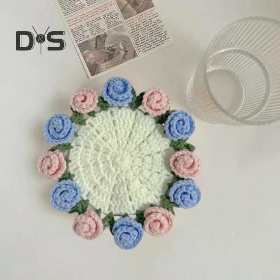 Подставка под стакан с розой ручной работы, вязаная крючком, цветочный букет, вязаные подставки, цветочный коврик для чашки, букет, подарок, декор для журнального столика