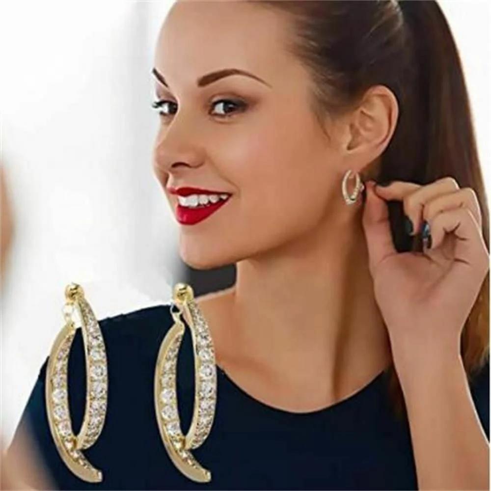 Модные корейские серьги-кресты с закругленными углами, 18-каратный золотой сплав, изогнутые серьги-подвески, ювелирные изделия из циркония, женские подарки