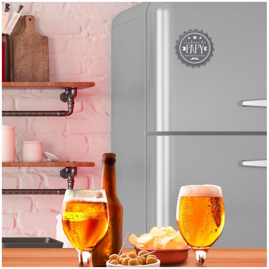 Les Trésors De Lily [A2225] - Humorous Magnetic Bottle Opener 'Papy' Gray (grandpa's Beer) - 80x15mm