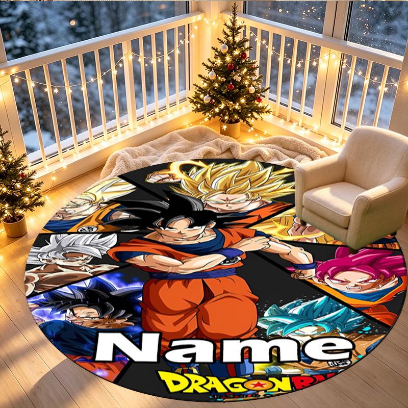 Custom Name Personalized Anime Print Round Rug, Versatile Home Decor Carpet, for Playroom, Apartment, Balcony, Entryway, Hallway Gift