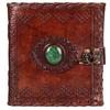 Leather Diary with Lock and Green Stone Journal For Men Women, 240 Plain Pages, 17.78 X 12.7 Cm Diary for Travel, Gift, New Year, Journaling