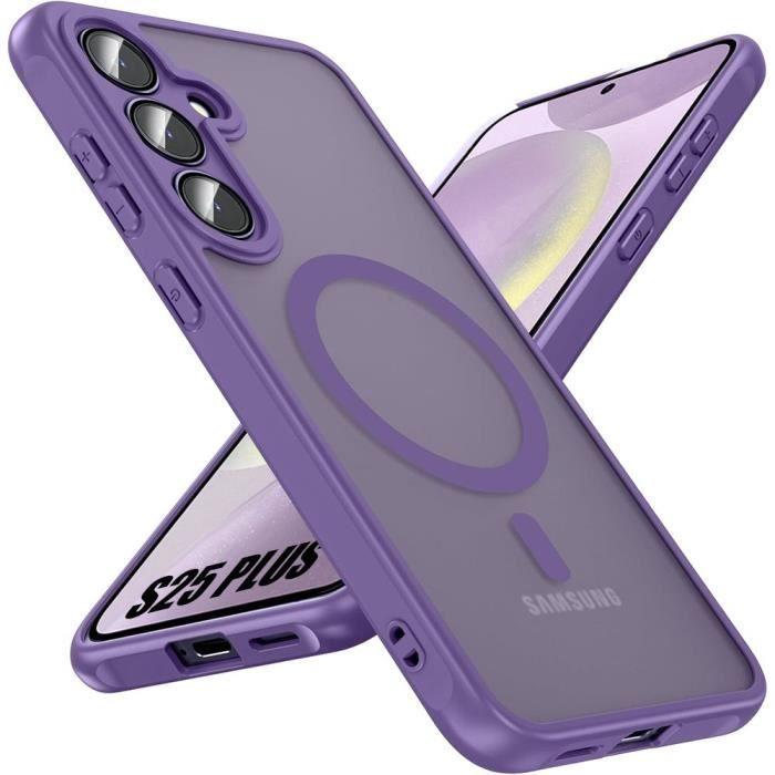 Coque pour Samsung Galaxy S25 Plus (Galaxy S25+) Protection avec Anneau Magnétique et Vitre Caméra - Translucide Violet