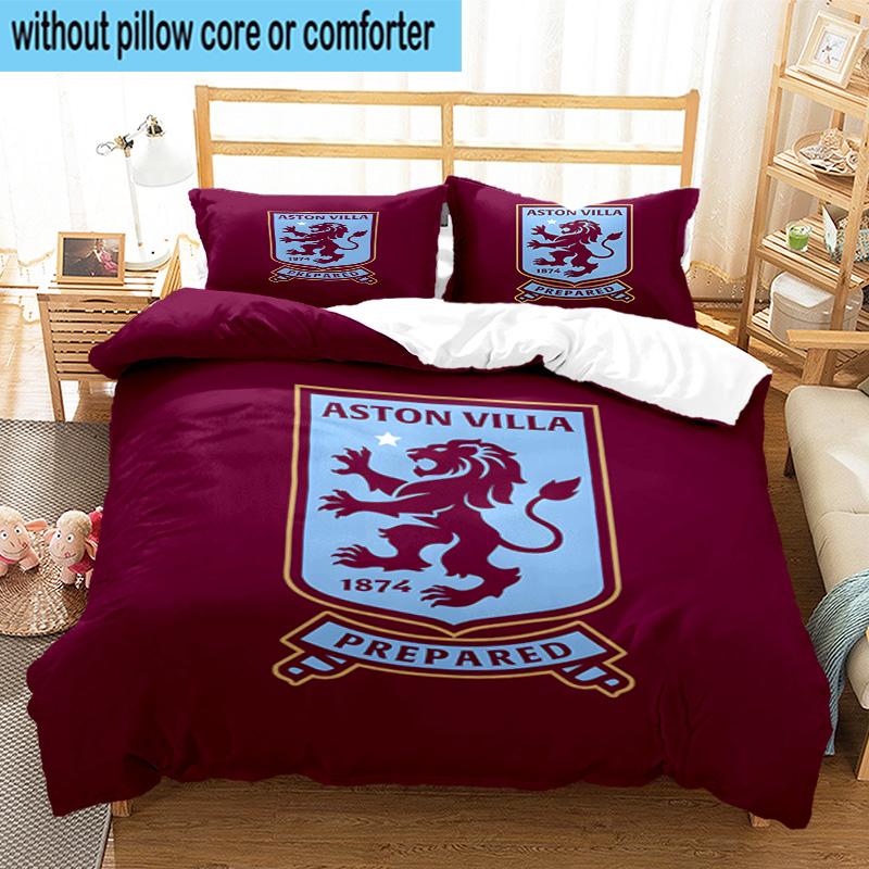 3pcs Aston Villa Football Club Printed Bedding Set Duvet Cover Closure Includes 1 Duvet Cover & 2 Pillowcases Bedding Sets Home Decor Gifts