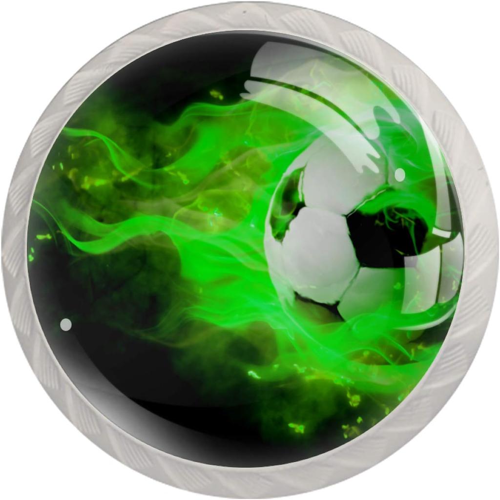 Ручки для кухонных шкафов Круглые декоративные ручки Шкаф Кладовка Ящики Комод Ручка-тяга 4 шт. Зеленое Пламя Футбол