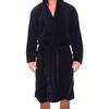 Solid Color Belt Flannel Bath Robe Hooded Pockets Warm Men Nightgown Home Clothes