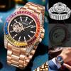 Fashion Mens Watches Color Diamond Waterproof Hollow Flywheel Stainless Steel Automatic Mechanical Watch For Men