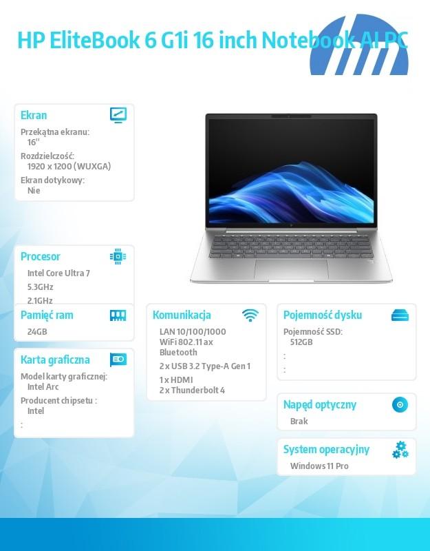 Laptop EliteBook 6 G1i U7-265U 512GB/24GB/W11P/16.0 C51GRET