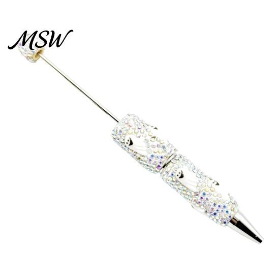 Halloween Office Supplies Rhinestone Beadable Pen, Glitter Plastic Beaded Pumpkin Ghost Skull Decorative Desk Pen Gel Ink for DIY Craft Making, School