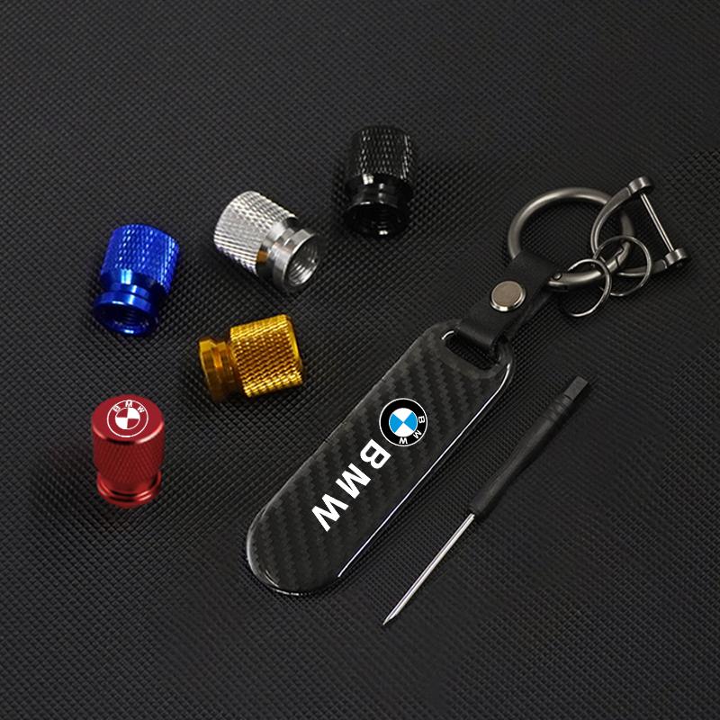 Carbon fiber Tire Valve Stems Cap Keychain Style Wheel Air Valve Cover For BMW X1 X2 X3 X4 X5 X6 X7 GT E53 E70 E71 F25 E84 M