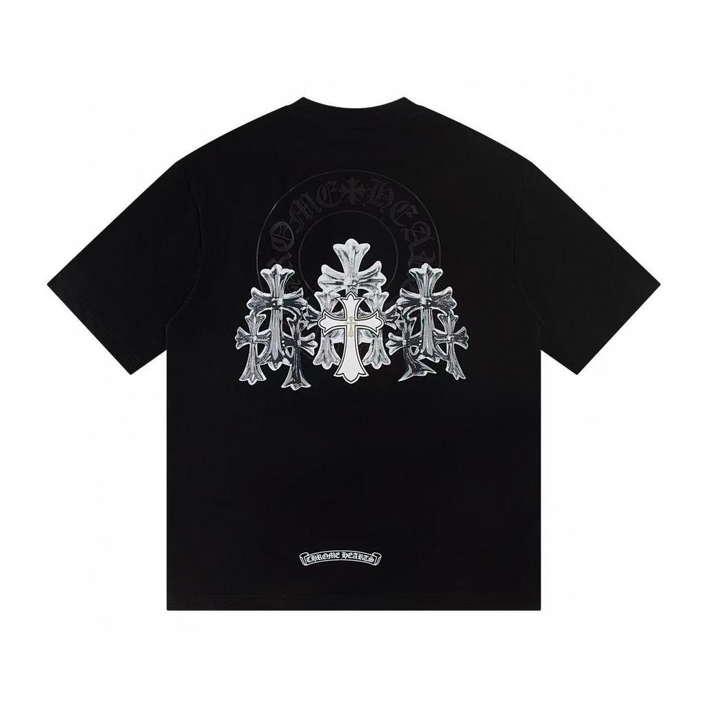 W365 CHROME HEARTS Summer New High Quality Cotton Round Neck Loose Large Size Men's and Women's T-shirt Couple T-shirt