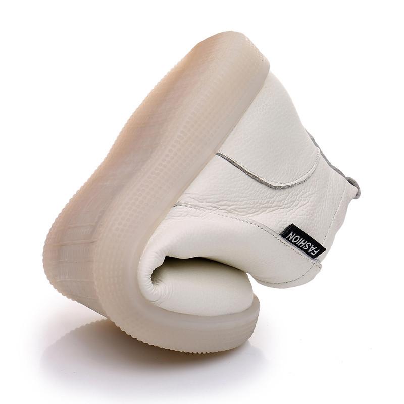 Genuine Leather Cow Women Ankle Boots Warm Wool Motorcycle Slip On Super Comfortable Booties Winter Shoes White Blackse45