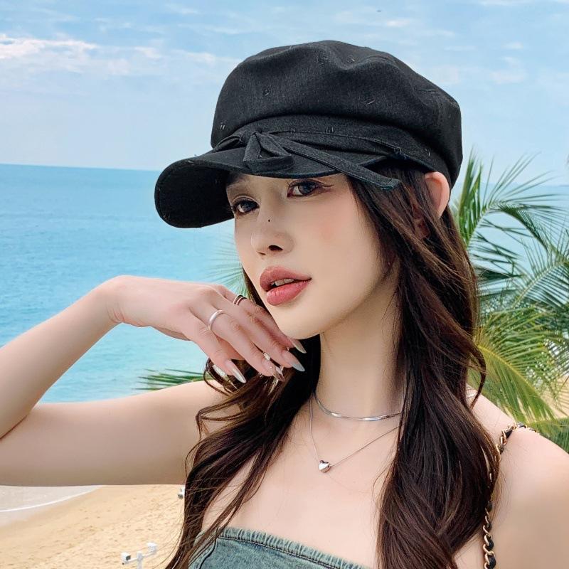 Thin British retro newsboy hat women's summer cowboy navy hat versatile casual big head circumference showing face small hat