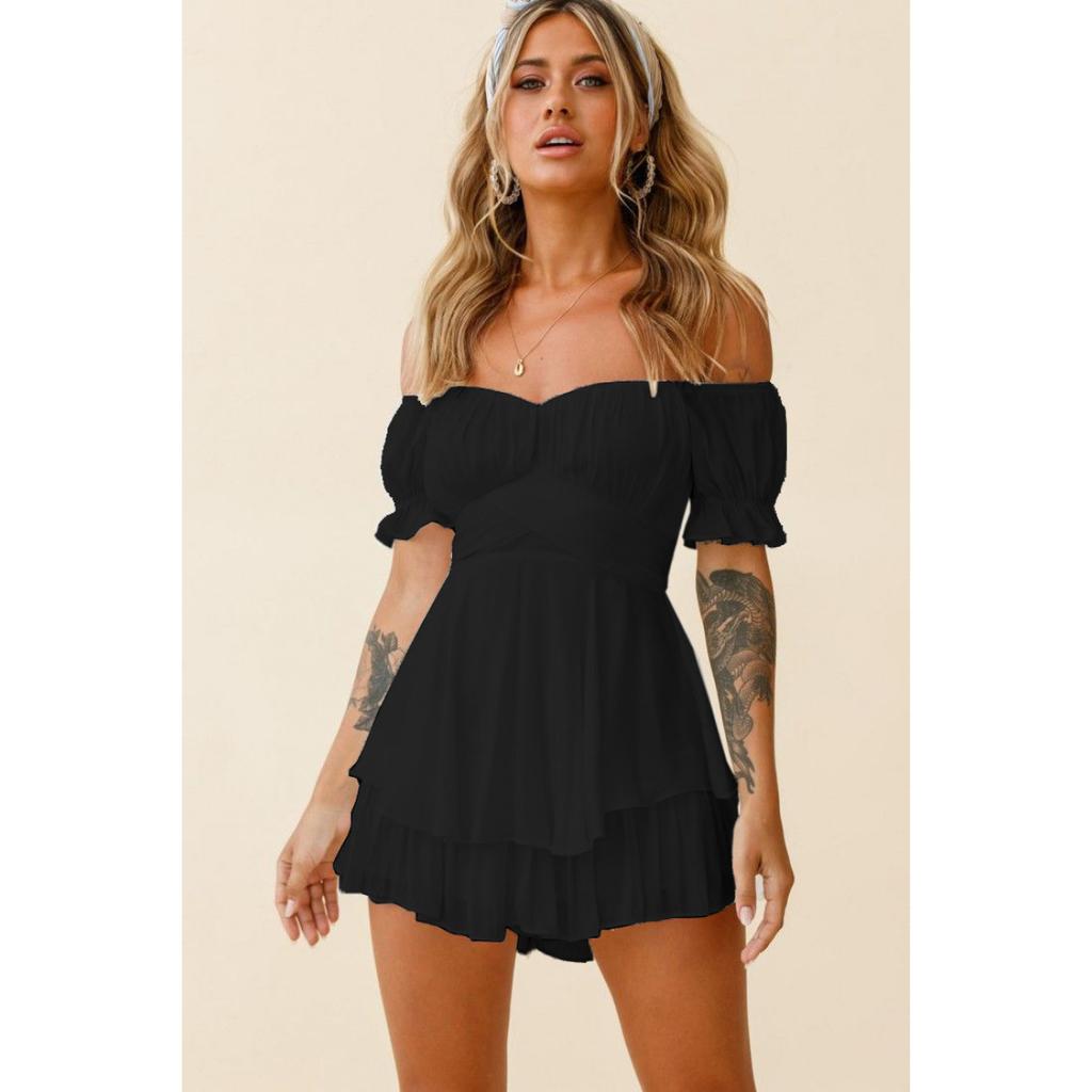 Женские модные летние шорты с круглым вырезом и короткими рукавами и высокой талией, пляжный комбинезон для вечеринок и путешествий