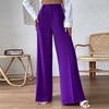 Women's Zip Off Wide Leg Trousers Chic Solid Color Purple Straight Pants With Pockets Casual Loose Pants High Waist Trousers Casual Office Wear Pants