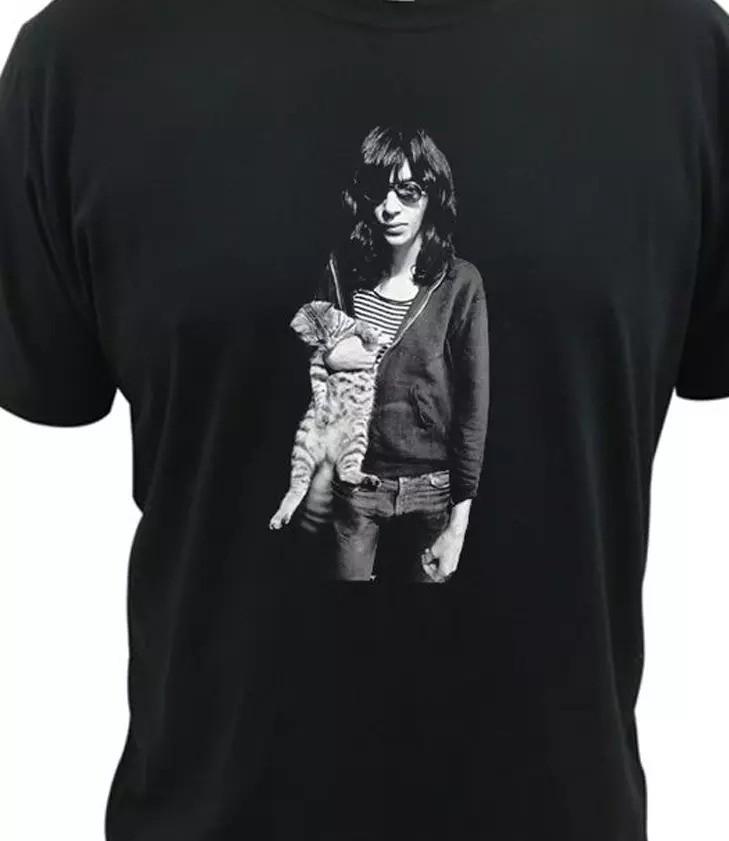 VTG Joey Ramone with cat T-shirt Black Short Sleeve All Sizes S-5Xl 3F312