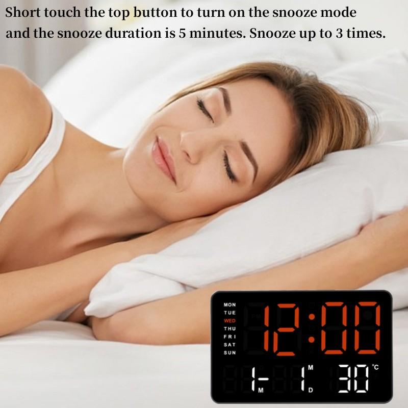 USB Powered Digital Wall Clock Electronic LED Alarm Clock Timer Brightness Adjustment TEMP Display 2 Alarms 12/24H Table Clock