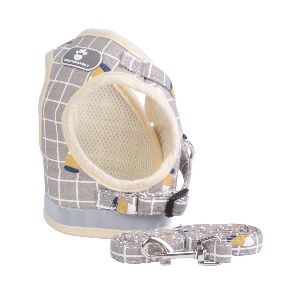 Шлейка для собак и кошек с поводком, регулируемый жилет, товары для прогулок, мягкий дышащий клетчатый ошейник для щенков, маленьких, средних, больших собак