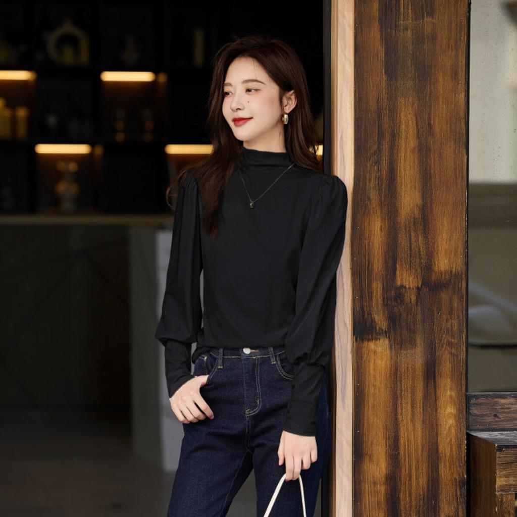 Тонкая бархатная рубашка с полувысоким воротом, базовая рубашка для осени и зимы, повседневная универсальная футболка с длинными рукавами, внутри