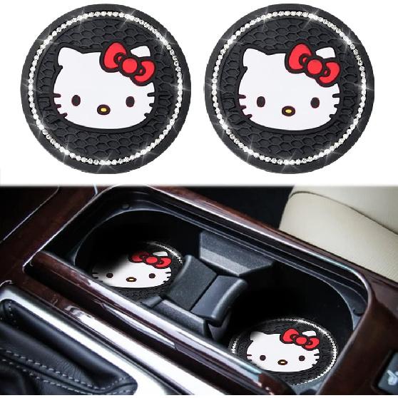 2PCS Cute Kitty Cup Holder Coasters, Black Silicone Anti-Slip Car Coasters,Car Cup Pads,Universal 2.75 Inch