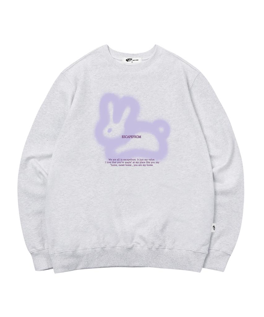 ESCAPEFROM Lavender Spray Rabbit Print Sweatshirt White Melange