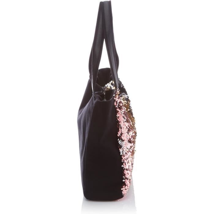 Sac Cabas - LE TEMPS DES CERISES - METALIK 1 - Noir/Taupe - 100% polyester - Porté épaule
