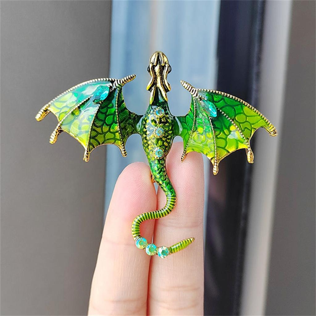 Colorful Enamel Dragon Brooch Pin For Men Women Retro Rhinestone Flying Dragon Cartoon Animal Lapel Pin Clothing Hat Decoration