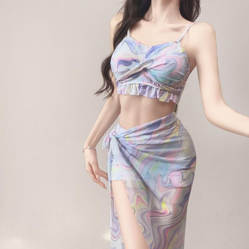 Split Swimsuit Women's Bikini Three-piece Seaside Vacation Conservative Belly Cover Slimming Hot