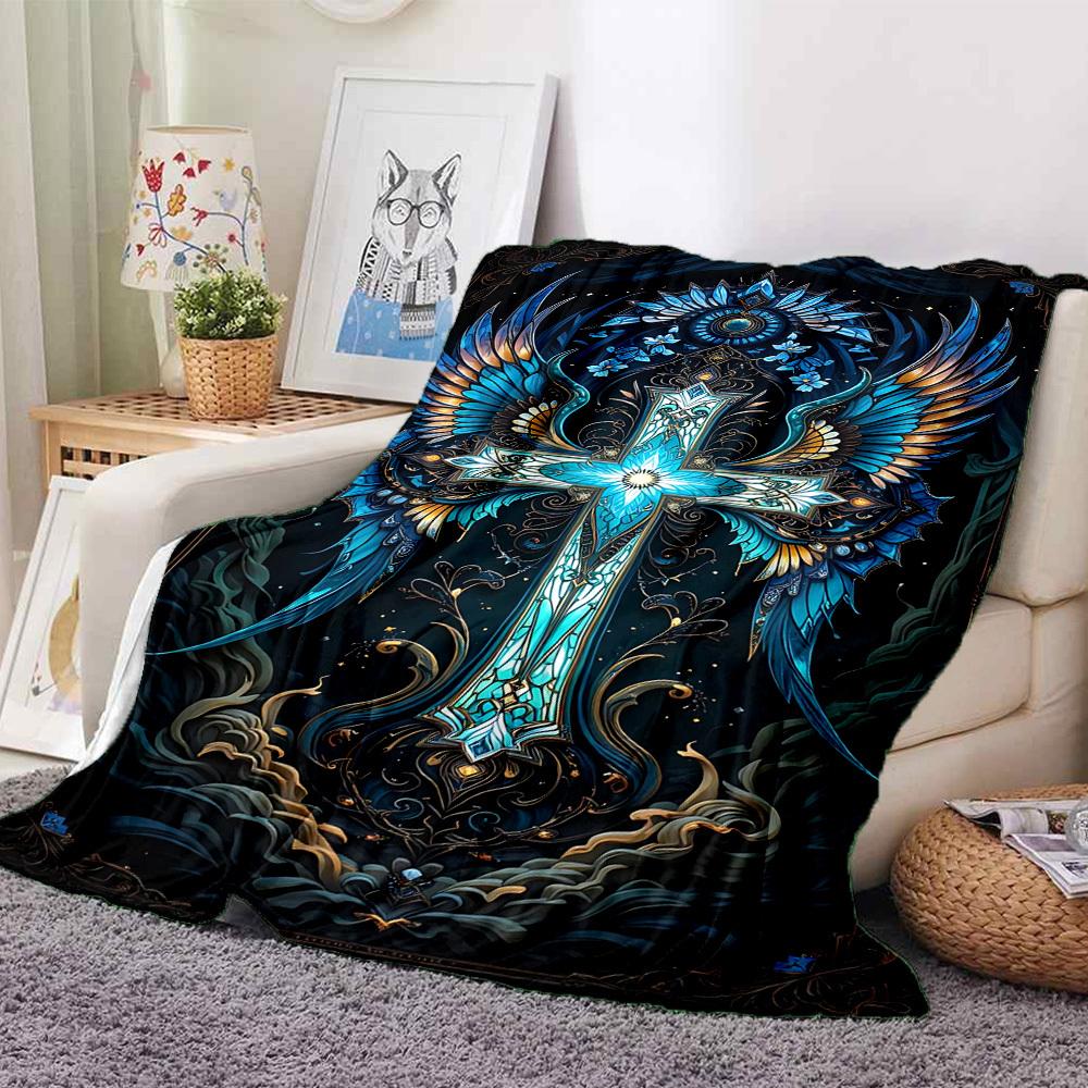 1pc Gothic Cross Blanket Lightweight Flannel Blanket Throw Blanket For Sofa, Bed, Travel, Camping yy2509026182