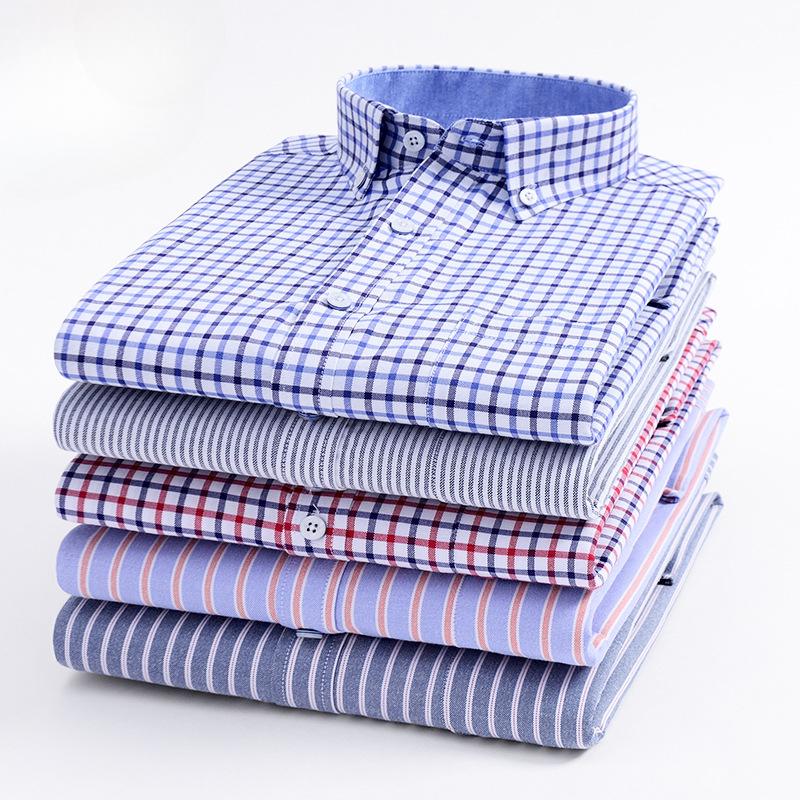 Мужская рубашка с длинными рукавами Khmer Wrinkle Free Casual Oxford Spun Wrinkle Resistant No Care Slim Fit Checkered Striped Shirts Men's