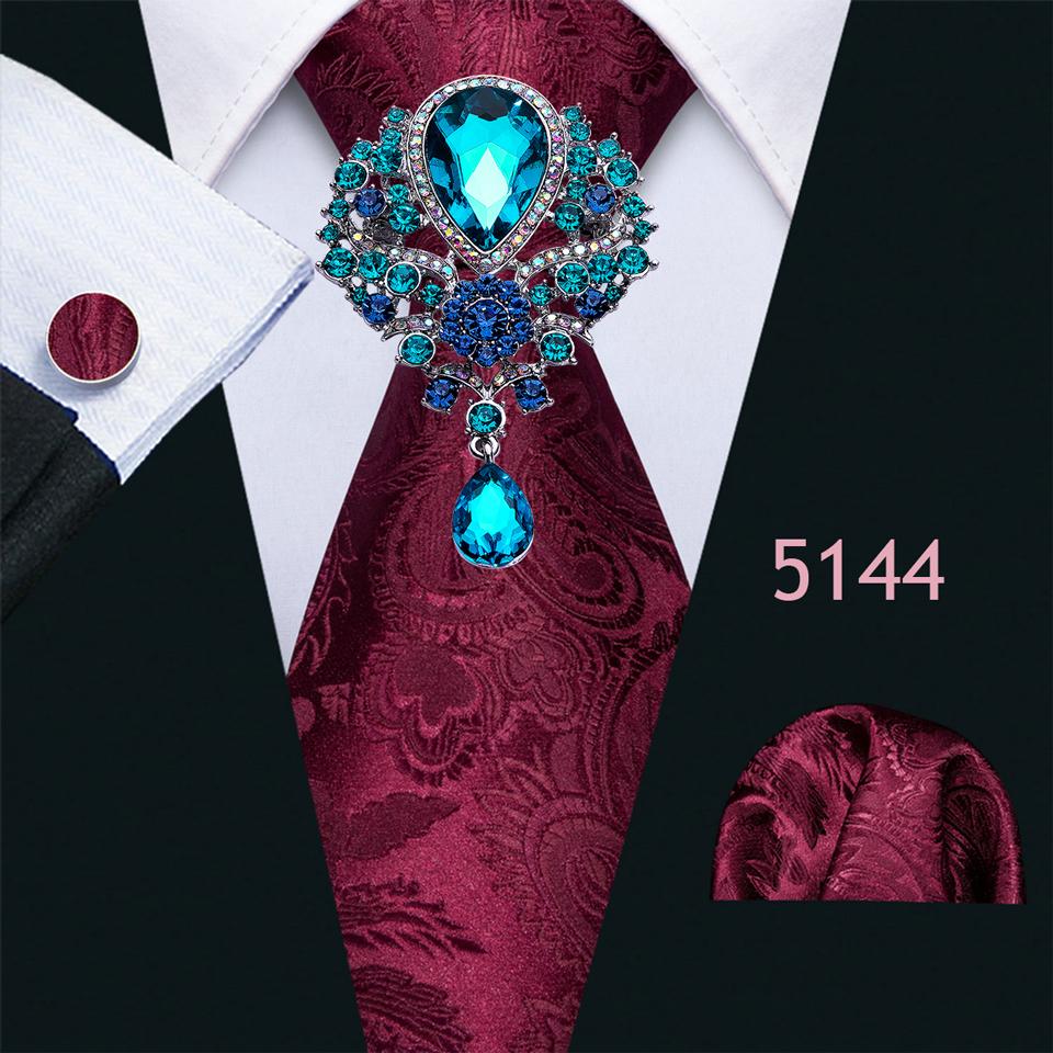 Barry.Wang Mens Luxury Ties with Brooch Hanky Cufflink Paisley Silk Necktie Woven Wedding Set