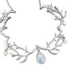 Forest Spirit Tree Branch Necklace With Moonstone And Silver Leaf Pendant For Women