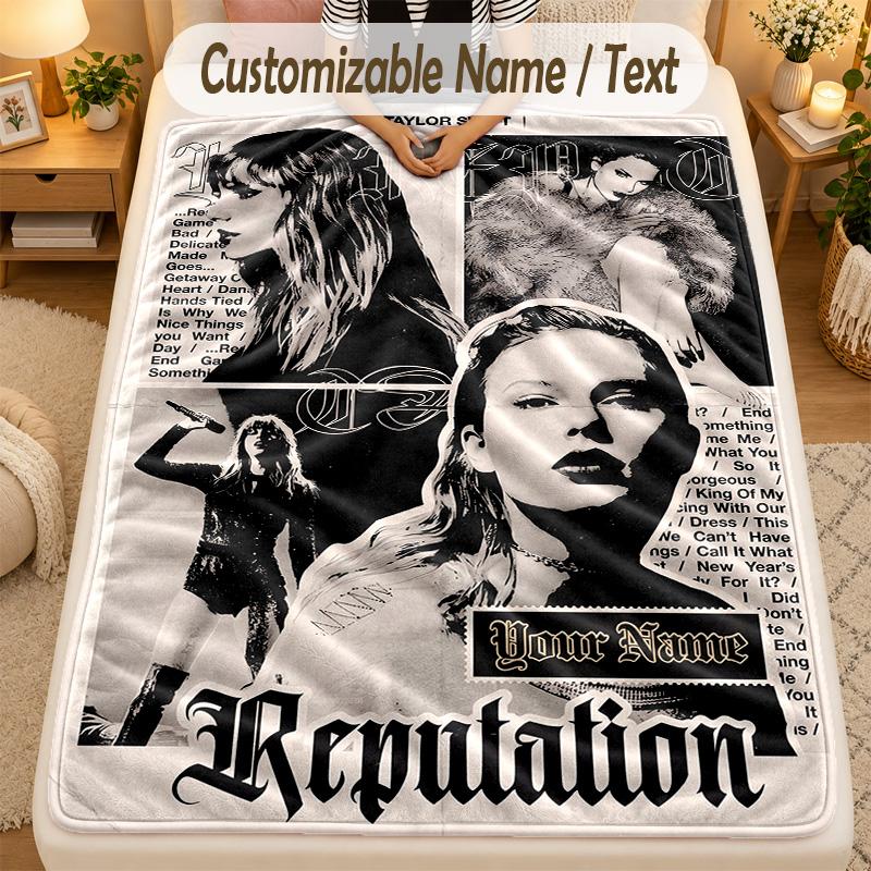 Flannel BlanketTaylor Swift Custom Name Text Personalized Soft Warm Throw Blanket Home Decor Gift