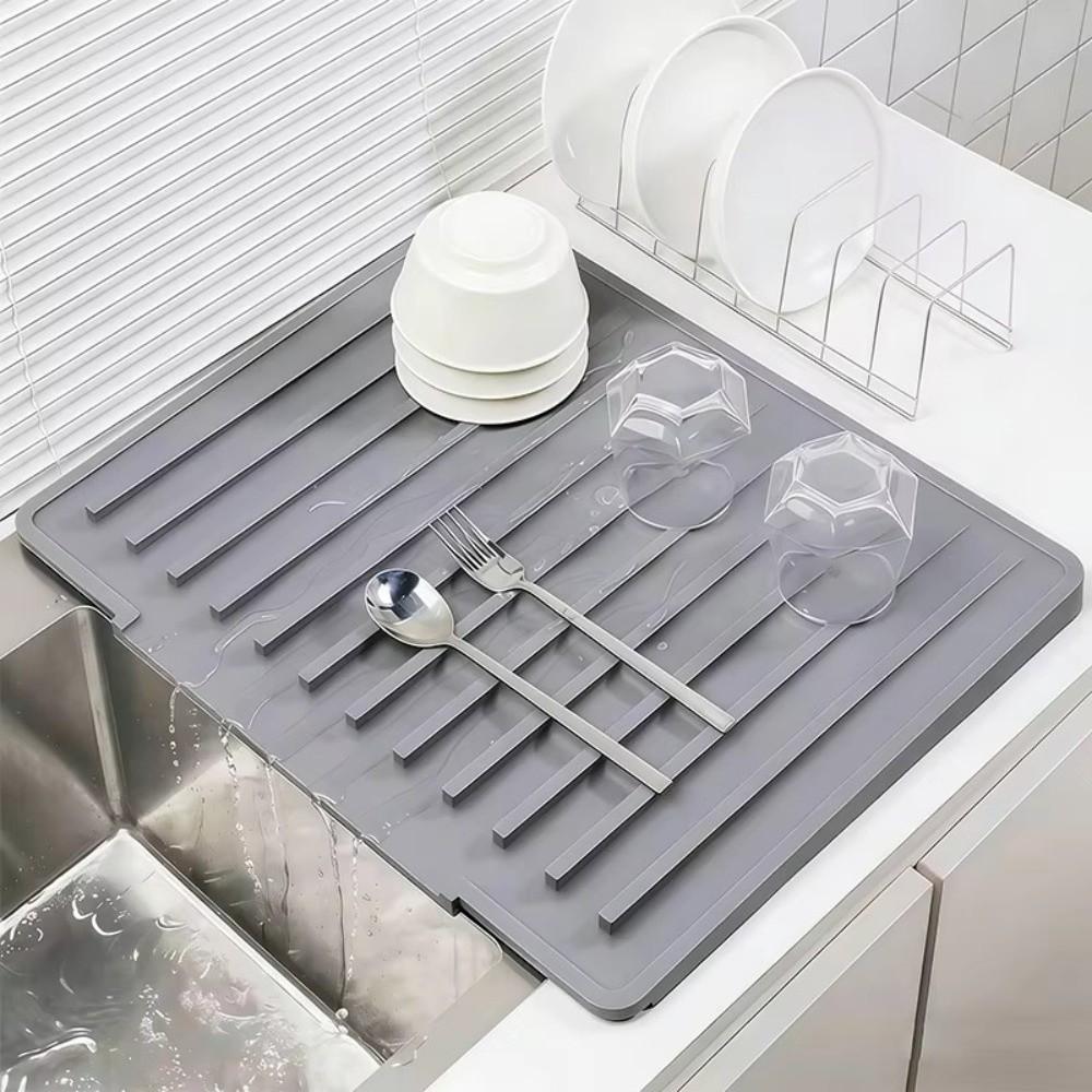 Anti-hot Pan Mat Silicone Drain Mat Slope Design Dish Drying Mat Kitchen Drain Quickly Mat
