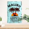 Vintage Malibu Coconut Rum Metal Sign - Retro Wall Art for Home, Bar, Cafe, for Man Cave, Party Decor - 29.97cm X 19.99cm Tropic