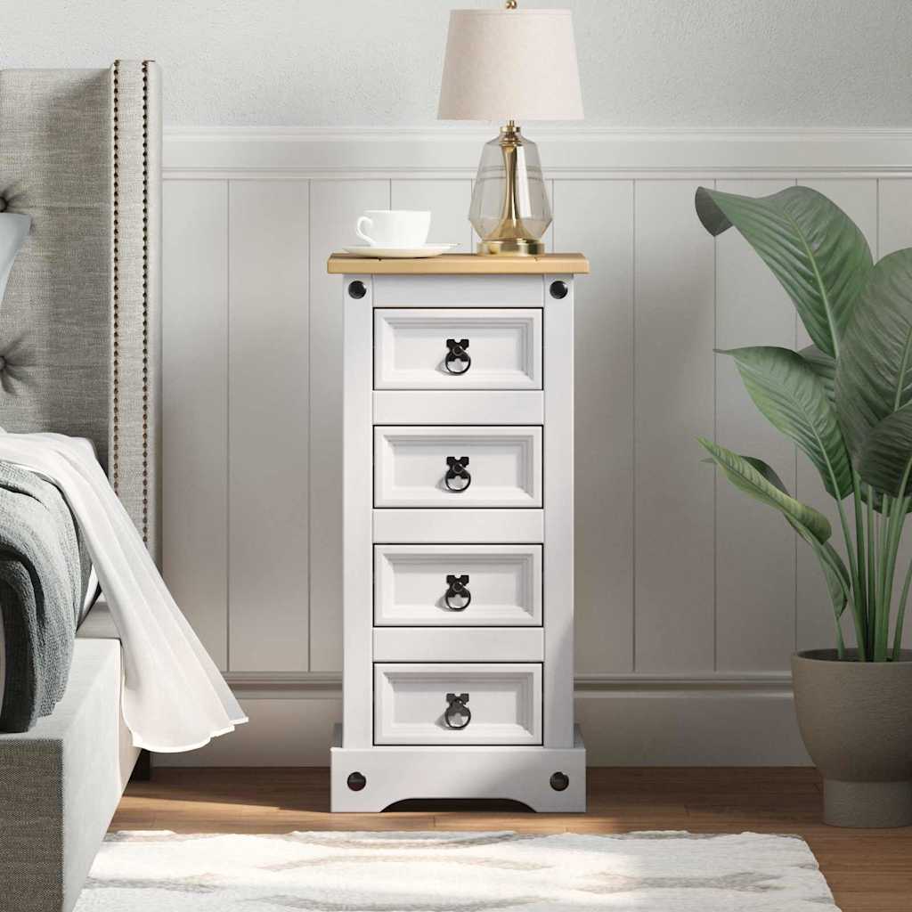 Nightstand CORONA White 35 x 32.5 x 74 cm Solid Pine Wood