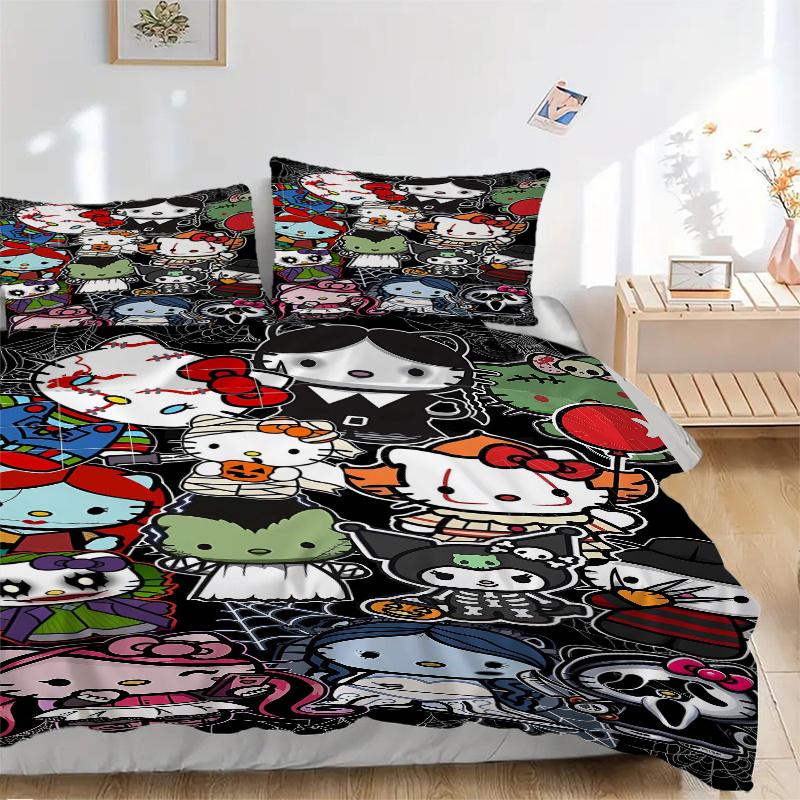 3 шт. Хэллоуин Коллекция Hello Kitty Постельное белье Комплект Включает 1 Пододеяльник и 2 Наволочки, Удобное Постельное белье со Стильным Дизайном для Спальни S025