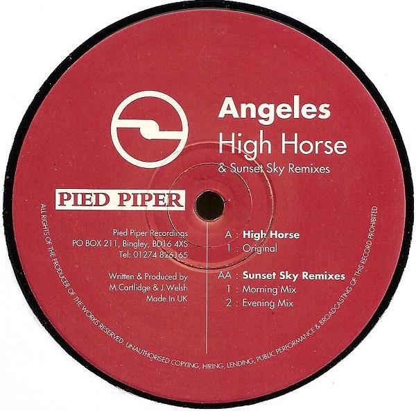 12-дюймовая пластинка ANGELES High Horse Sunset Sky Remixes PIED002 Pied Piper Reco 1998 UK Dance Electronica Б/у