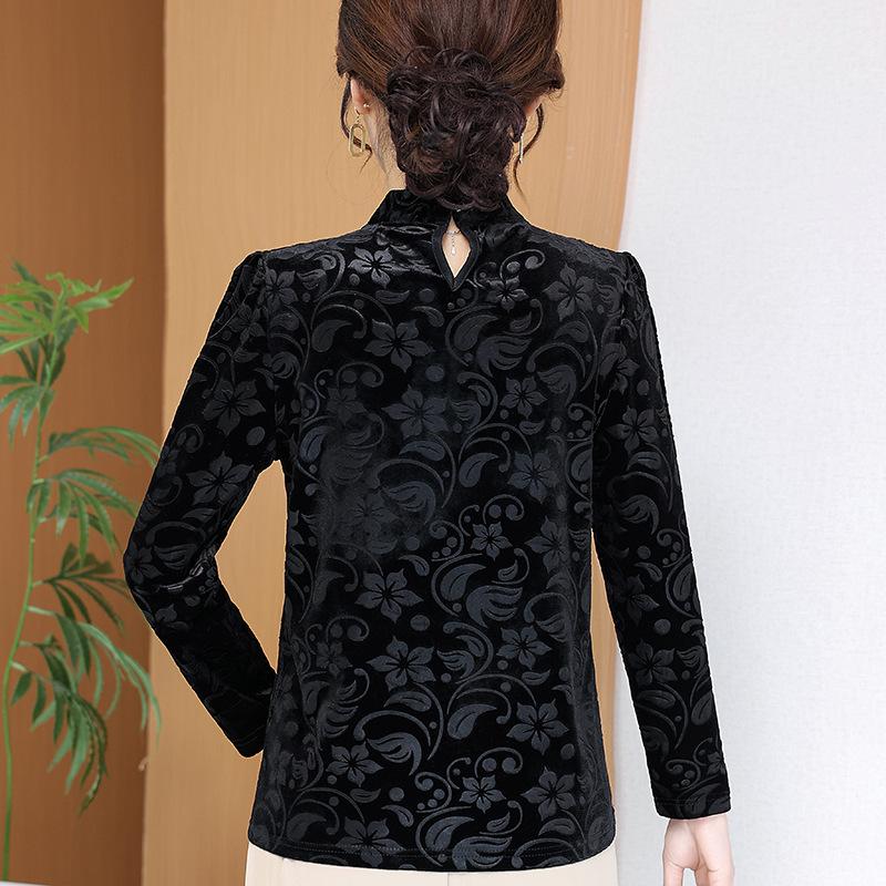 2024 Жаккардовая рубашка для молодых мам с длинным рукавом в иностранном стиле, модный свободный топ среднего размера для среднего возраста