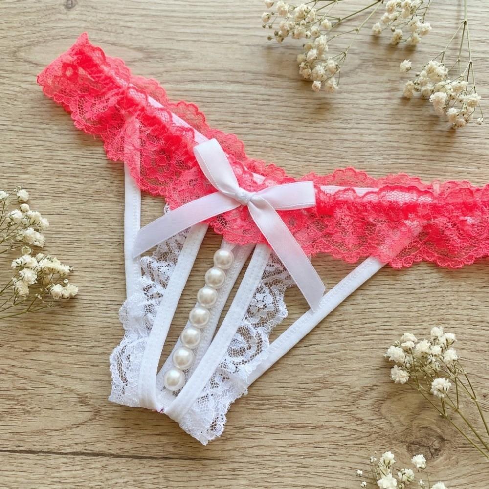 Open Crotch Underwear for Women Mesh Hollow Lace Underpants Lace Pearl Panties Ladies Girls