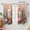 2pcs,2D Plane Printing Curtain Popular Christmas Candles Pine Cones Ornaments (3) Versatile 100% Polyester (without Rod) Outdoor