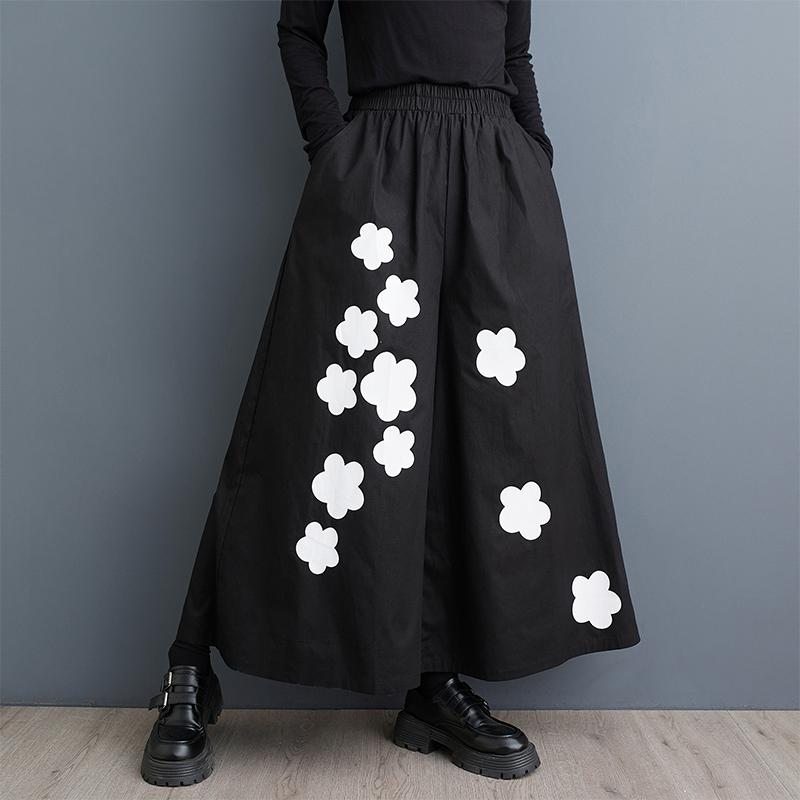 Dimanaf 2025 Plus Size Spring Long Pants Women High Waist Flower Pants Elastic Casual Loose Harem Pants New