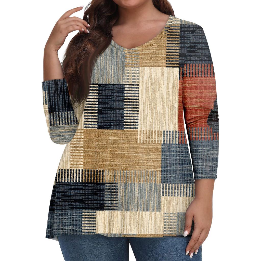 Womens Plus Size Tops 3/4 Sleeve Sleeve Shirts V Neck Casual Clothing Clothes Prints Tops