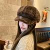 Винтажная британская восьмиугольная шляпа из овчины, женская осенне-зимняя плюшевая утолщенная теплая беретка, женская теплая шапка с защитой ушей для осени и зимы