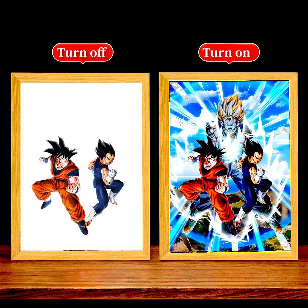 Аниме Фигурка Фото Рамка для Световой Живописи Dragon Ball Goku Светодиодная Ночная Лампа Декор Прикроватной Тумбочки Рождественские Подарки Луна Z Круглая Сенсорная Сжимаемая Прыгучая