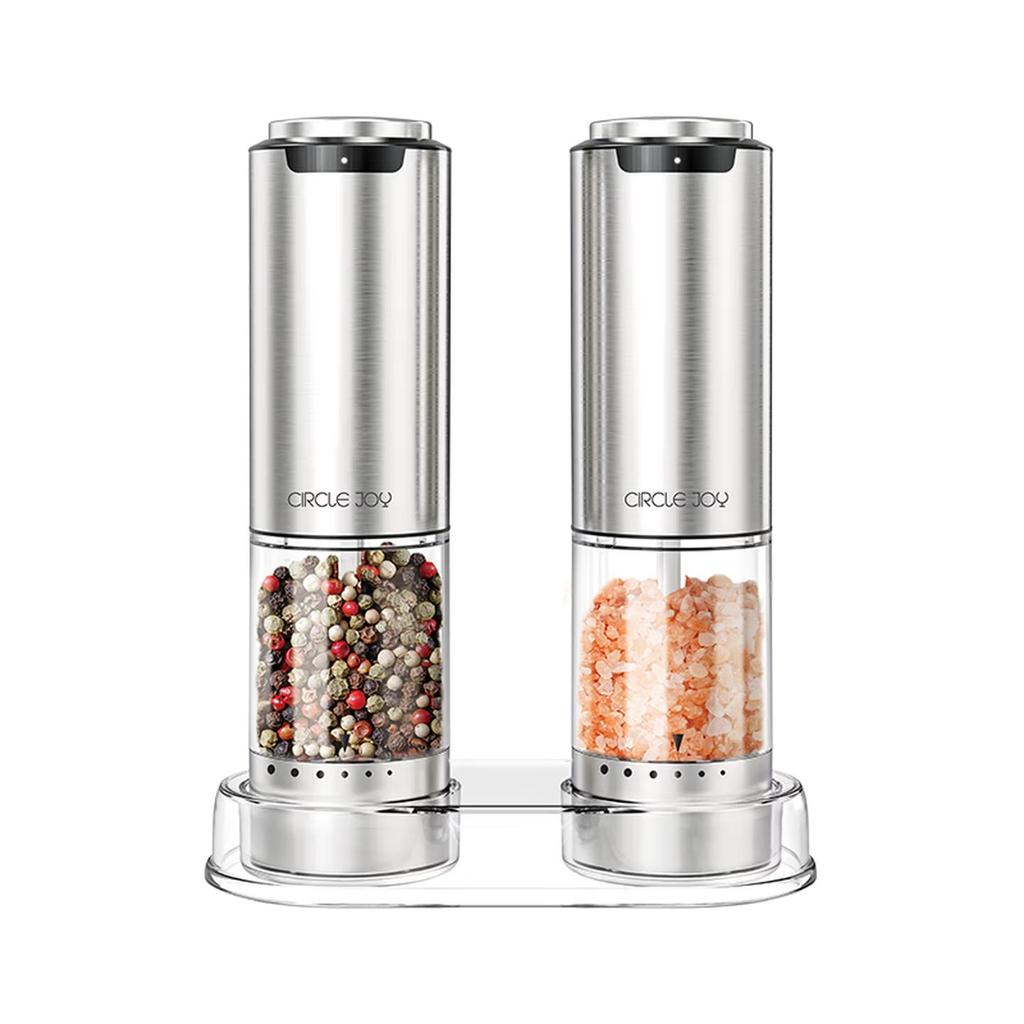 Circle Joy Stainless Steel Electric Pepper Grinder Rechargeable Home Sichuan Pepper And Sea Salt Grinder Seasoning Bottle Jar Set of Two