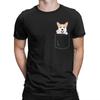 Corgi In Pocket Men T-Shirts Funny Animal Vintage Pure Cotton T Shirt O-neck Harajuku Tshirt Print Clothing Unisex Oversized Tee