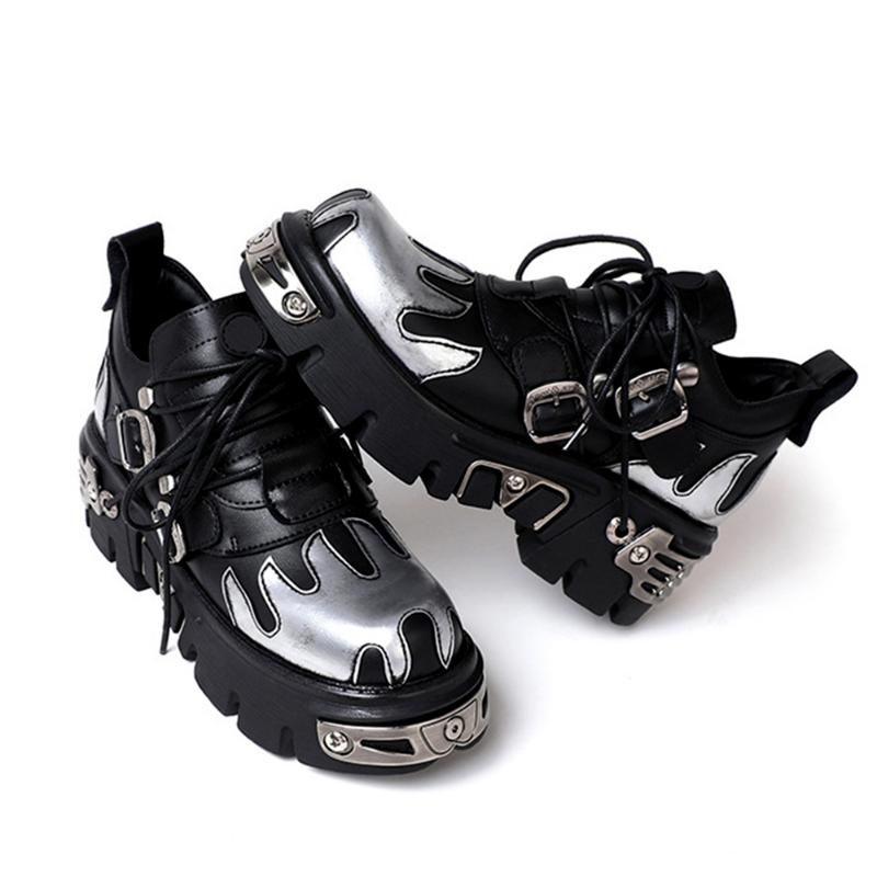 Brand Punk Style Women Shoes Lace-up Heel Height 6CM Platform Shoes Woman Gothic Ankle Boots Metal Decor Woman Sneakers