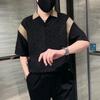Стильные рубашки с контрастными вставками, летние с рукавом до локтя, мужская одежда, поло, повседневные, свободного кроя, базовые рубашки жаккардового переплетения