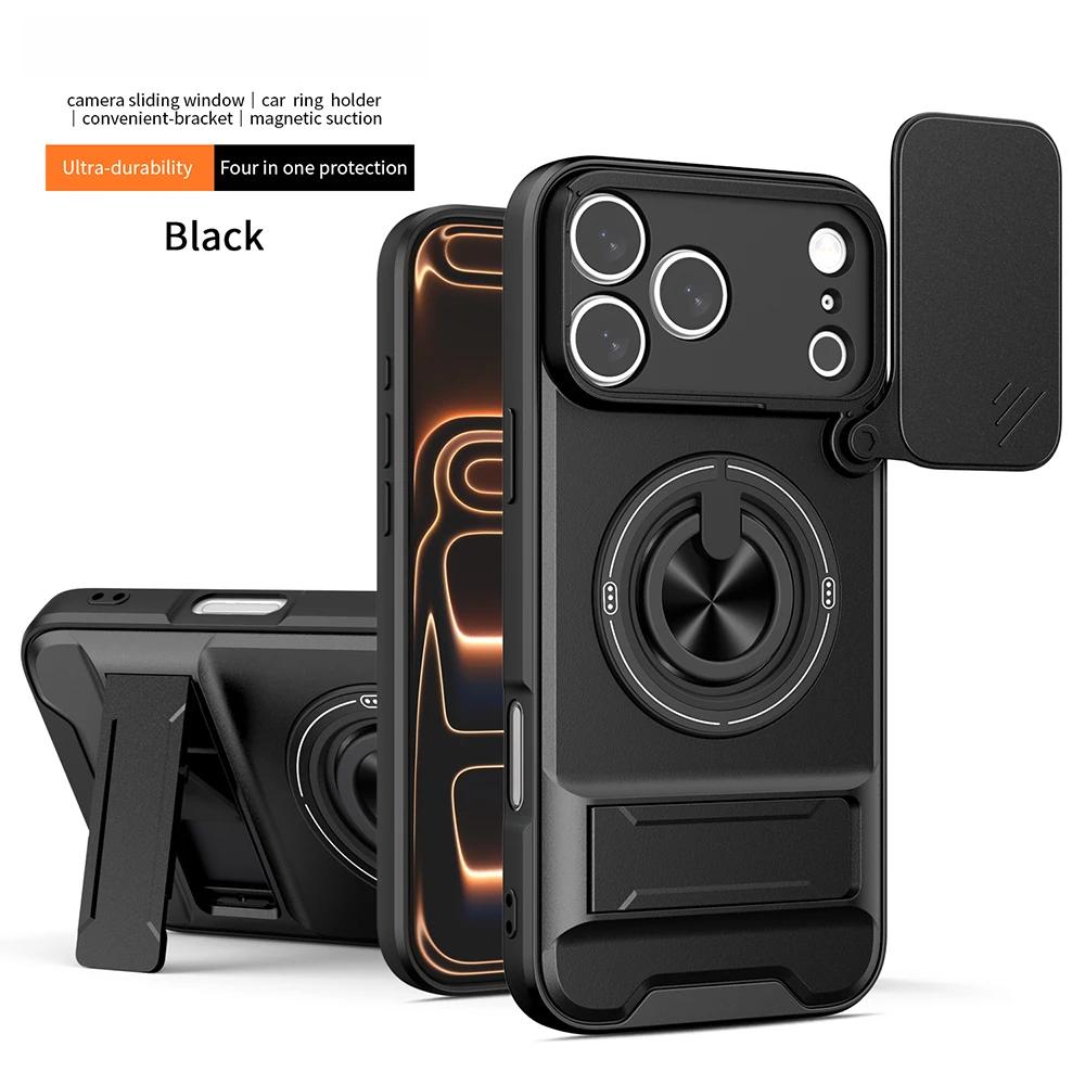 Прочный ударопрочный чехол Funda для iPhone 17 Air 16 11 12 13 14 15 Pro Max Чехол Броня Поворотная крышка объектива камеры Кольцо-подставка Capa Funda